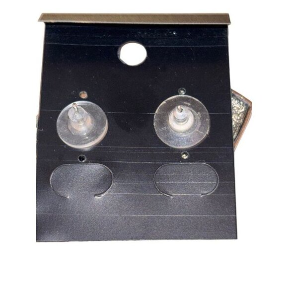 Vtg Blue Stone Heart Shaped Earrings w Silver Metal Trim - Retro Oversized - Picture 4 of 4